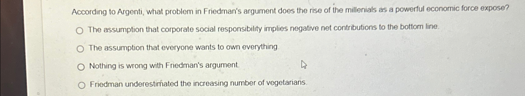  According to Argenti, what problem in Friedman's argument does the rise