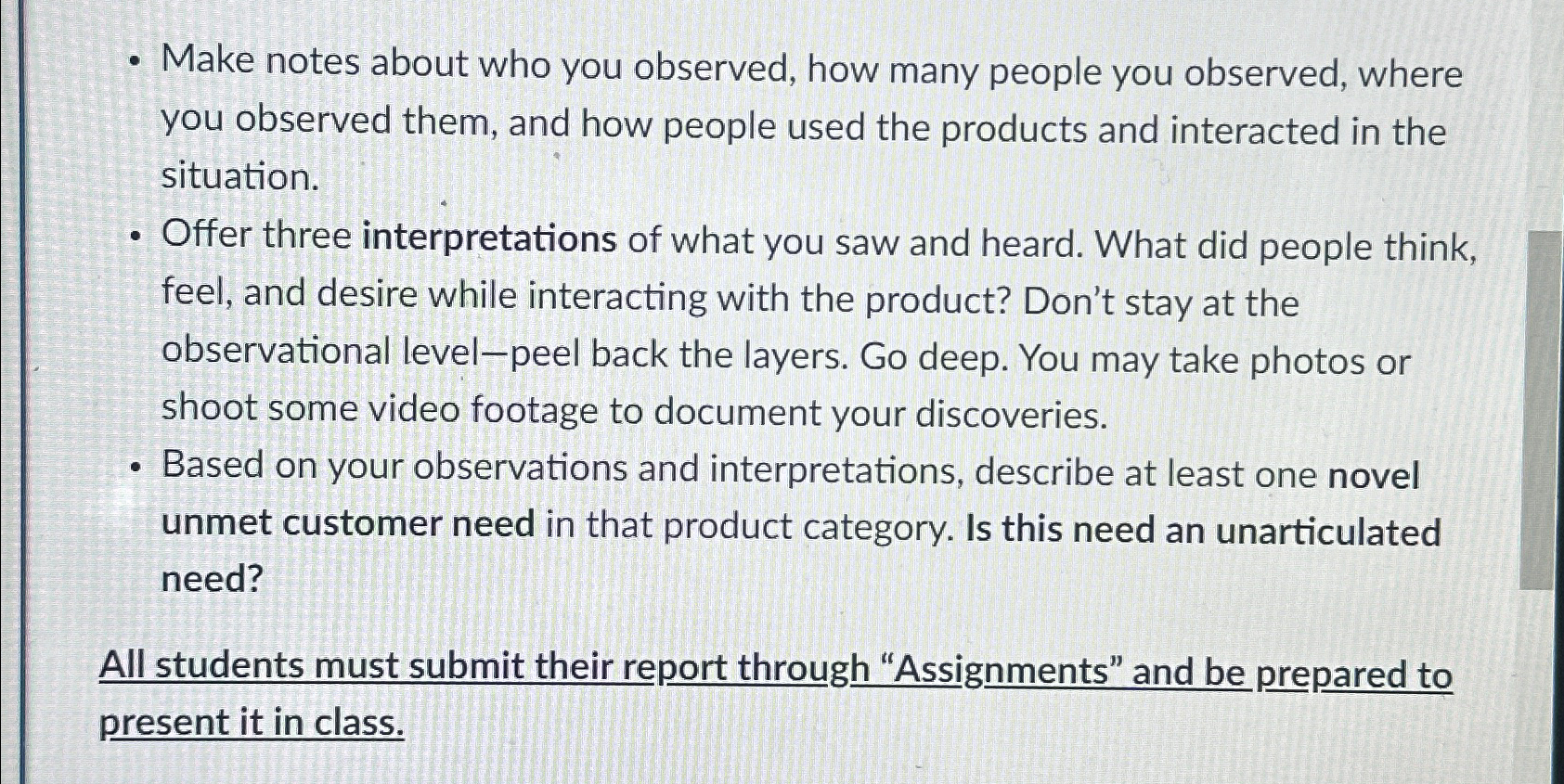  Make notes about who you observed, how many people you observed,