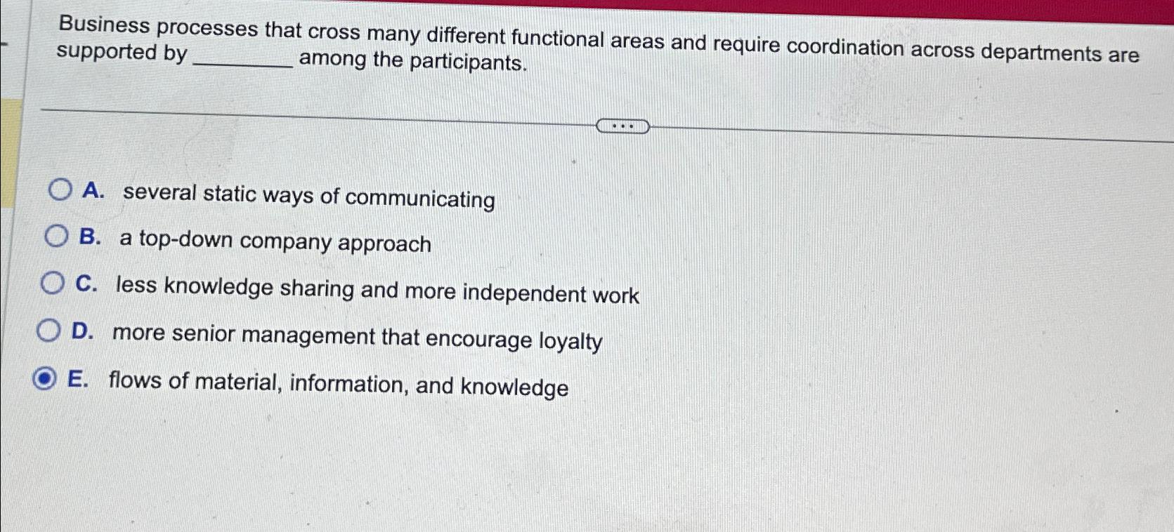  Business processes that cross many different functional areas and require coordination