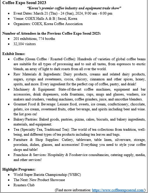 Question: Identify and specify at least three potential risks of Coffee Expo