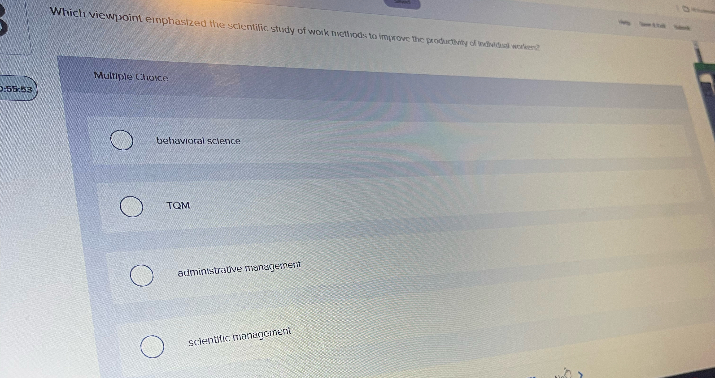  Which viewpoint emphasized the scientific study of work methods to improve