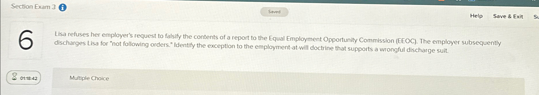  Section Exam 3 Saved Help Save & Exit Lisa refuses her