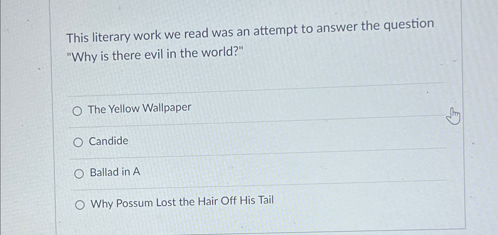  This literary work we read was an attempt to answer the