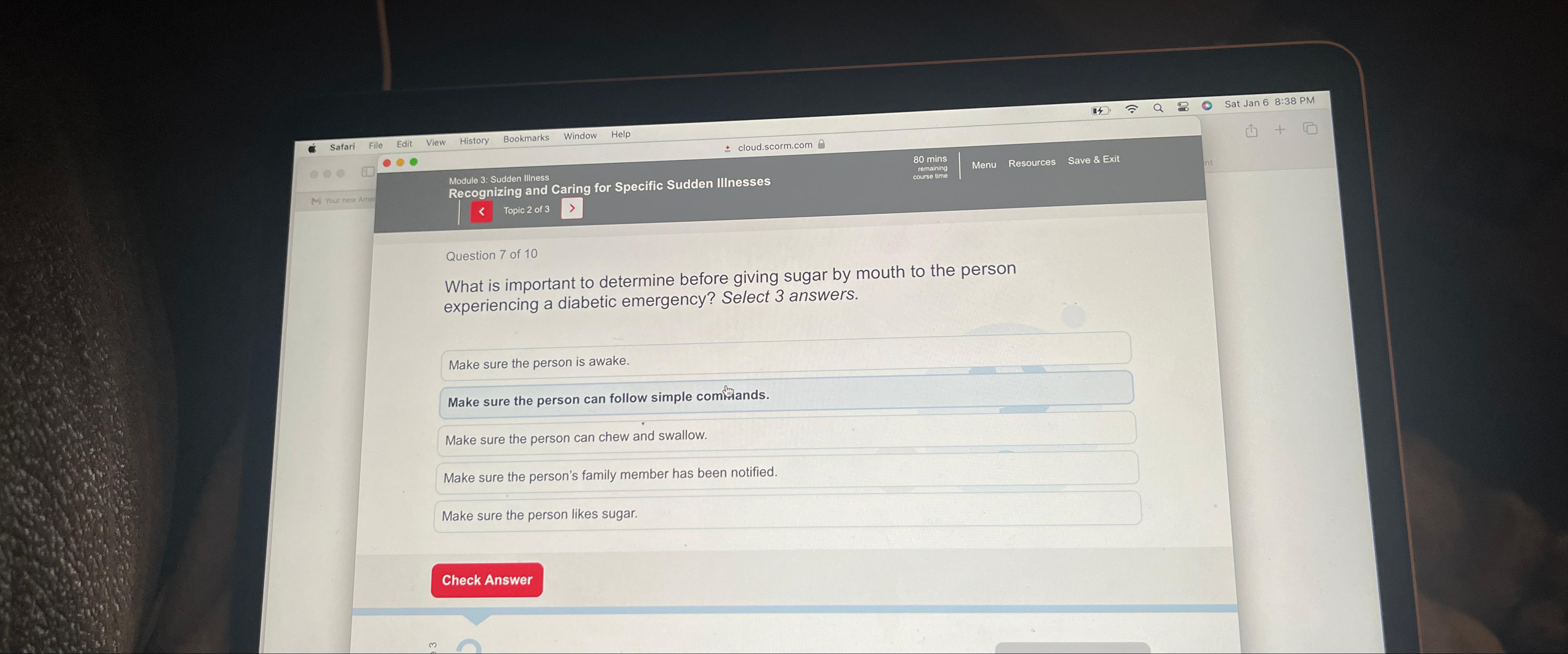  Recognizing and Caring for Specific Sudden Illnesses Sat Jan 68:38 PM