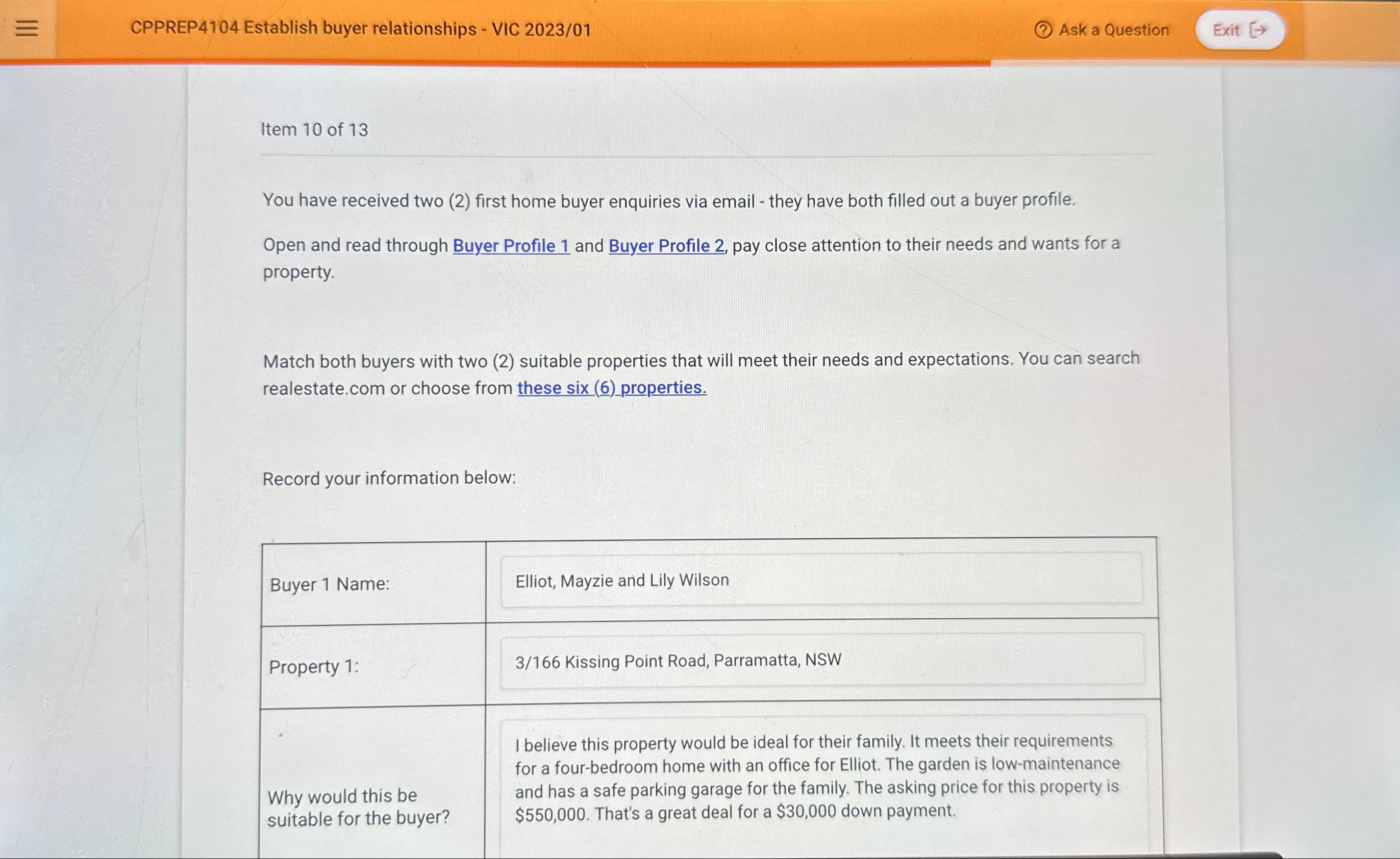  CPPREP4104 Establish buyer relationships - VIC 2023/01 Ask a Question Exit