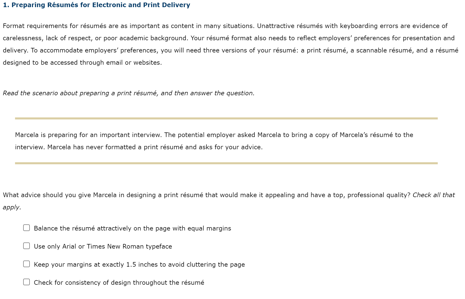 Preparing Rsums for Electronic and Print Delivery Format requirements for rsums