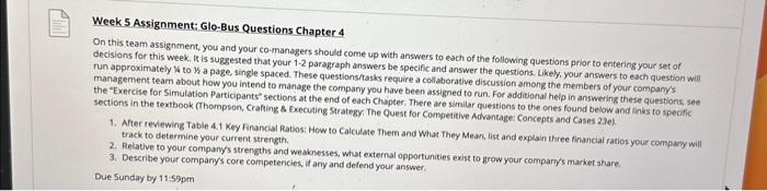  Week 5 Assignment: Glo-Bus Questions Chapter 4 On this team assignment,