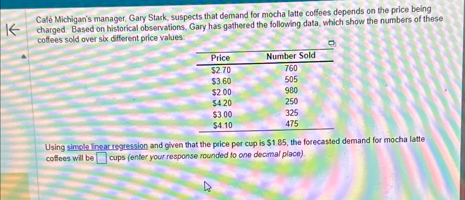  Cafe Michigan's manager, Gary Stark, suspects that demand for mocha latte