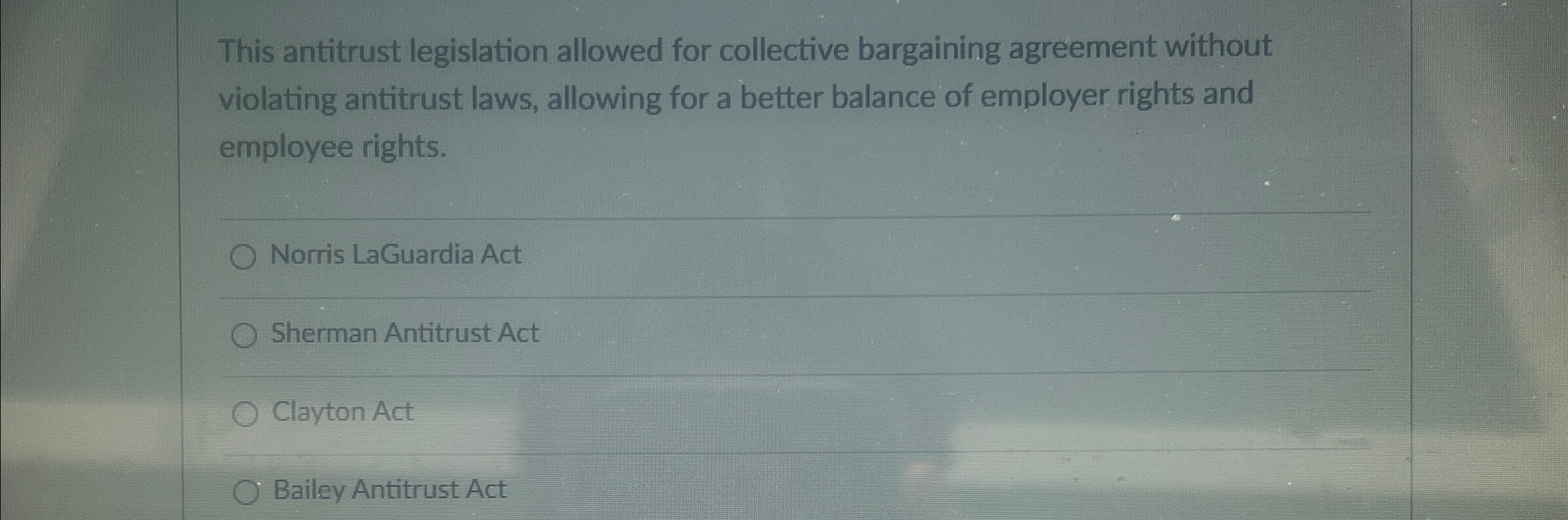  This antitrust legislation allowed for collective bargaining agreement without violating antitrust