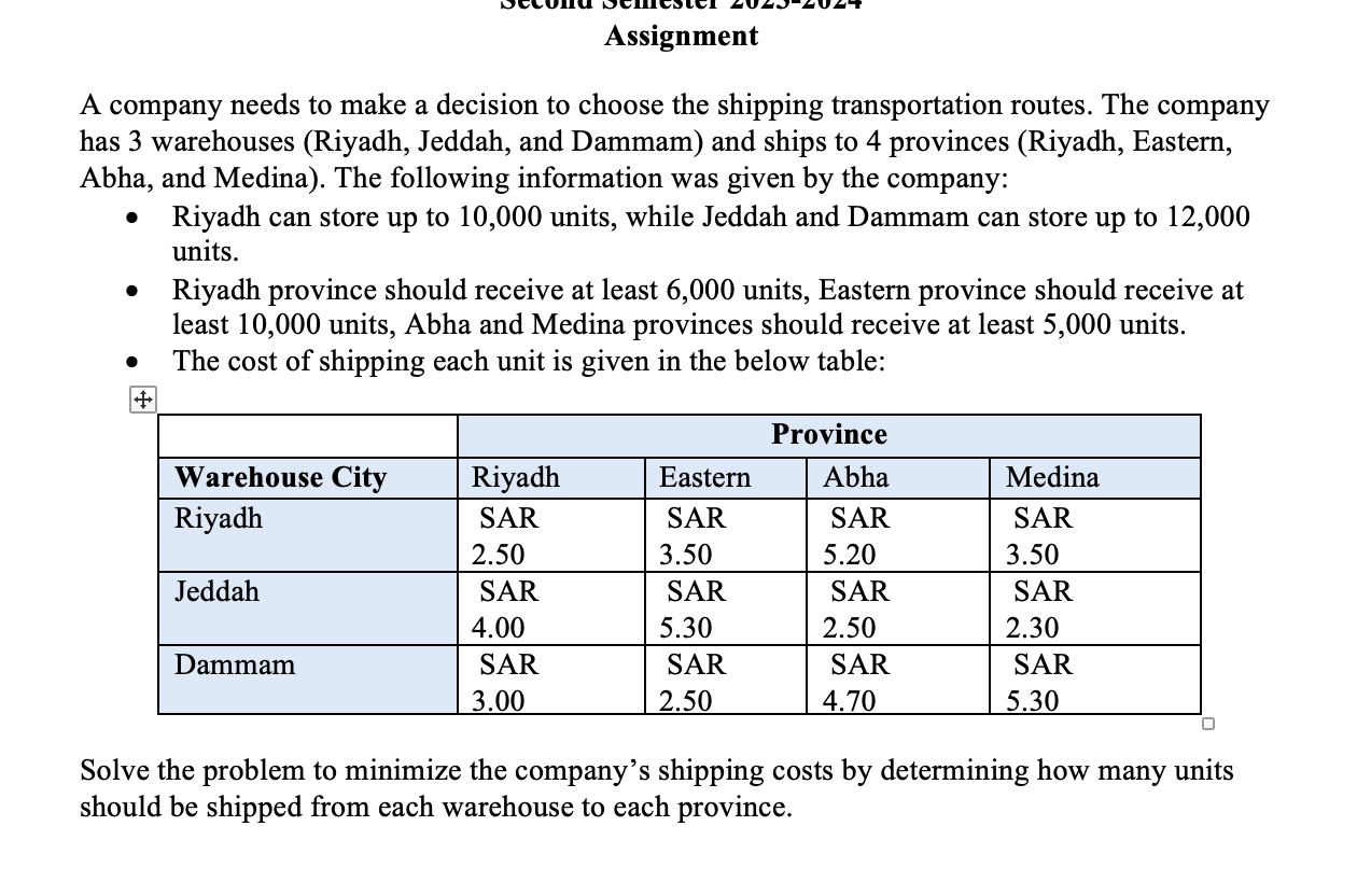  Assignment A company needs to make a decision to choose the
