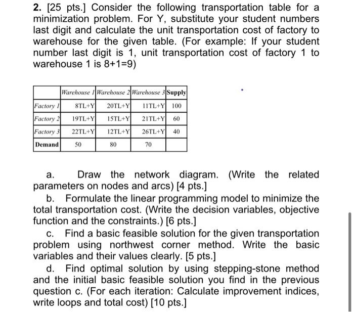 please write solve and explain detail at d) stepping stone method 2.