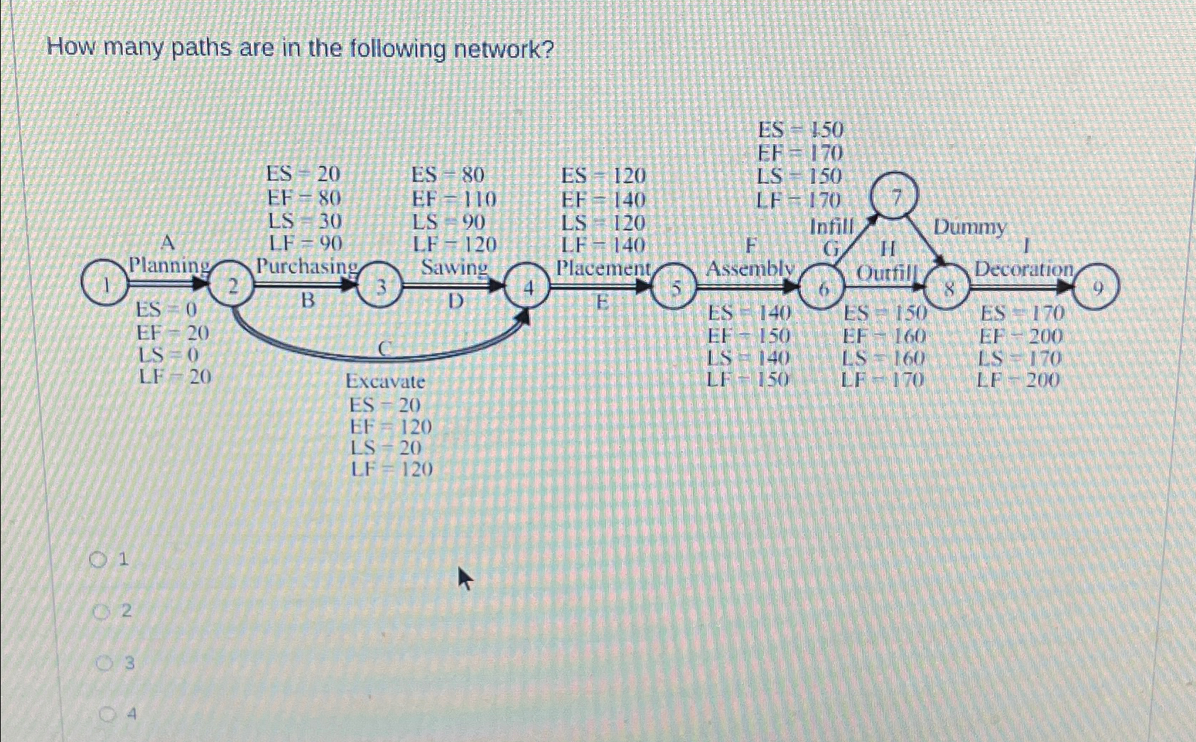  How many paths are in the following network? 1 2 3