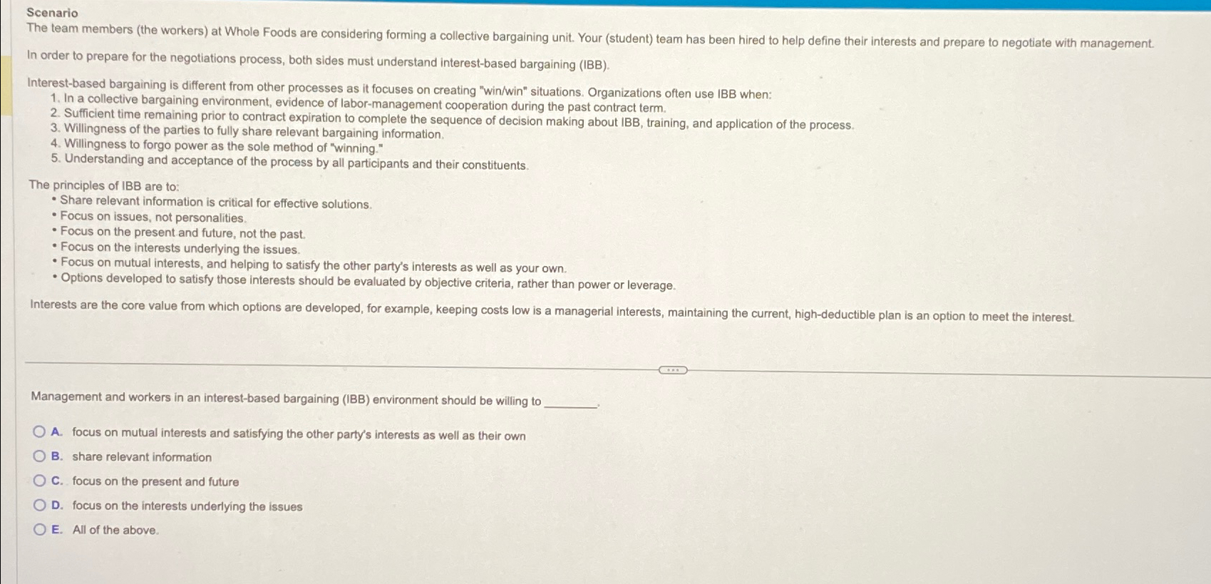  Scenario In order to prepare for the negotiations process, both sides