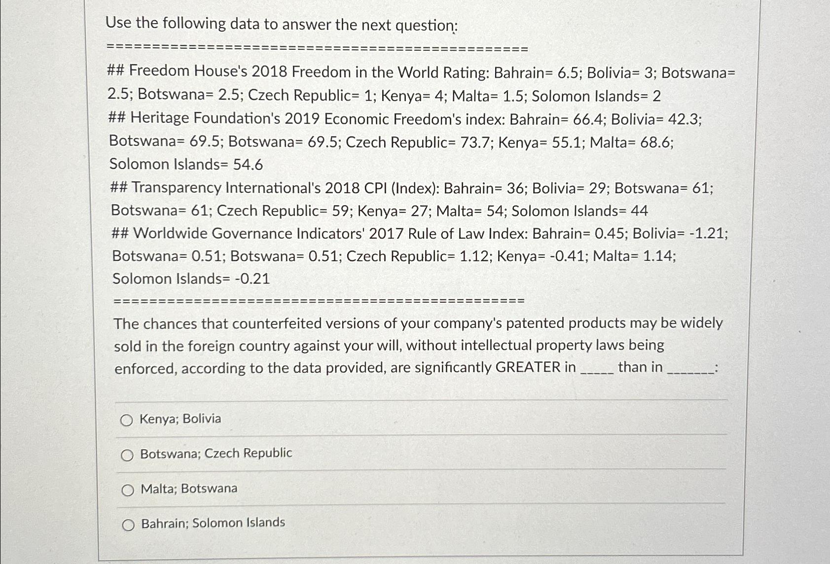  Use the following data to answer the next question: ## Freedom