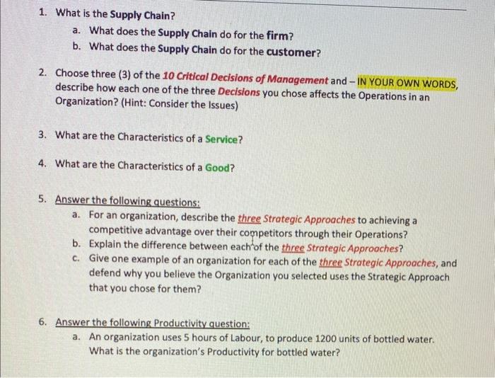 1. What is the Supply Chain? a. What does the Supply