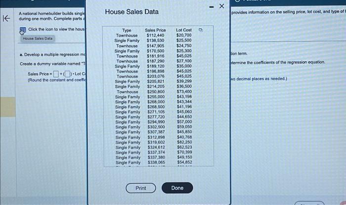 to view the house sales data 2. Develop a mutiple regestion model
