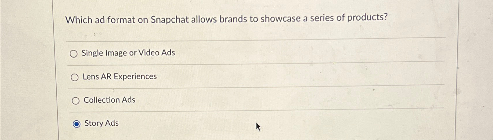  Which ad format on Snapchat allows brands to showcase a series
