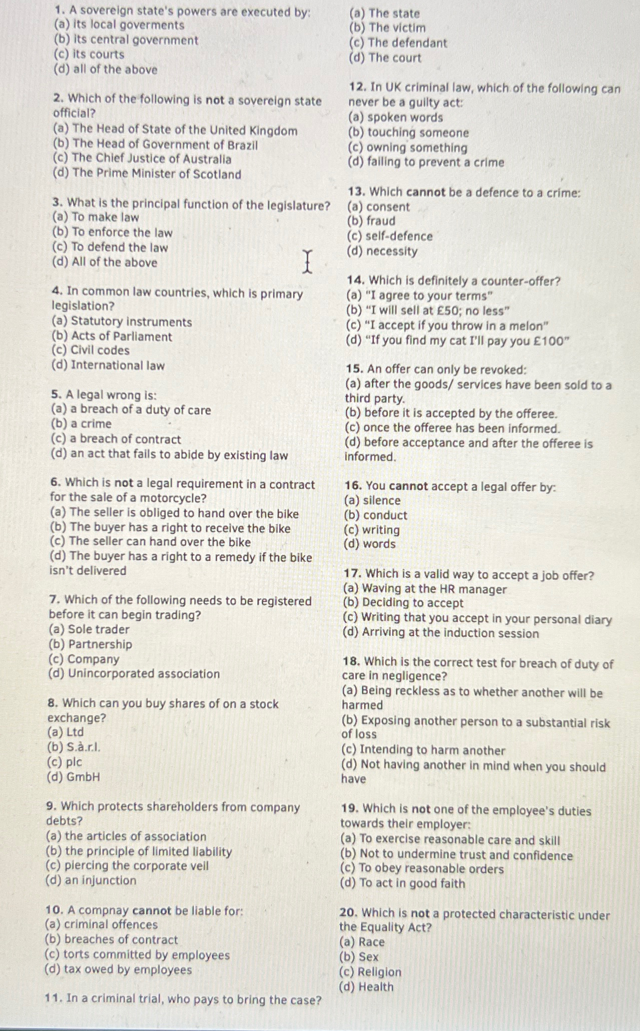  Answer the following queations about law 