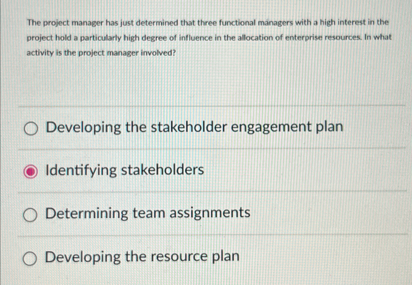  The project manager has just determined that three functional managers with