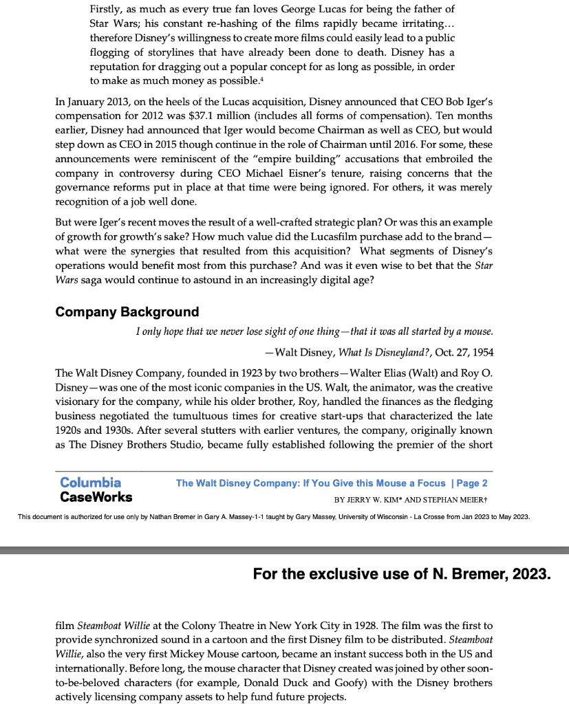 of business: - Management - Marketing - Finance - Accounting -Walt Disney,