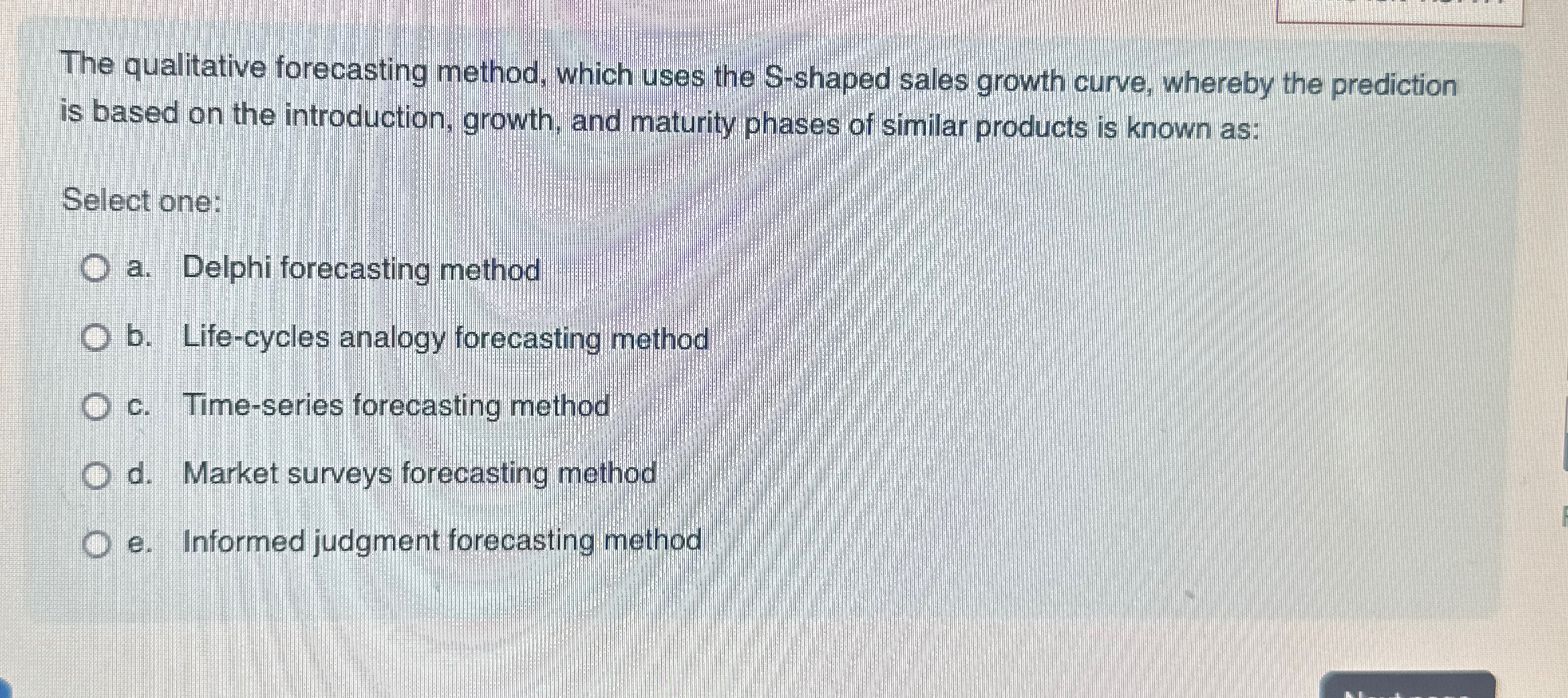  The qualitative forecasting method, which uses the S-shaped sales growth curve,