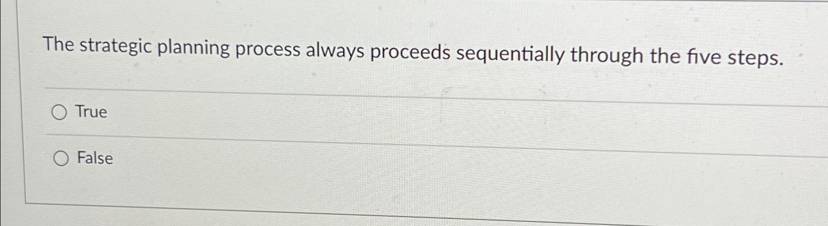  The strategic planning process always proceeds sequentially through the five steps.