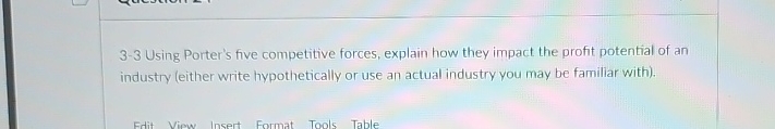  3-3 Using Porter's five competitive forces, explain how they impact the