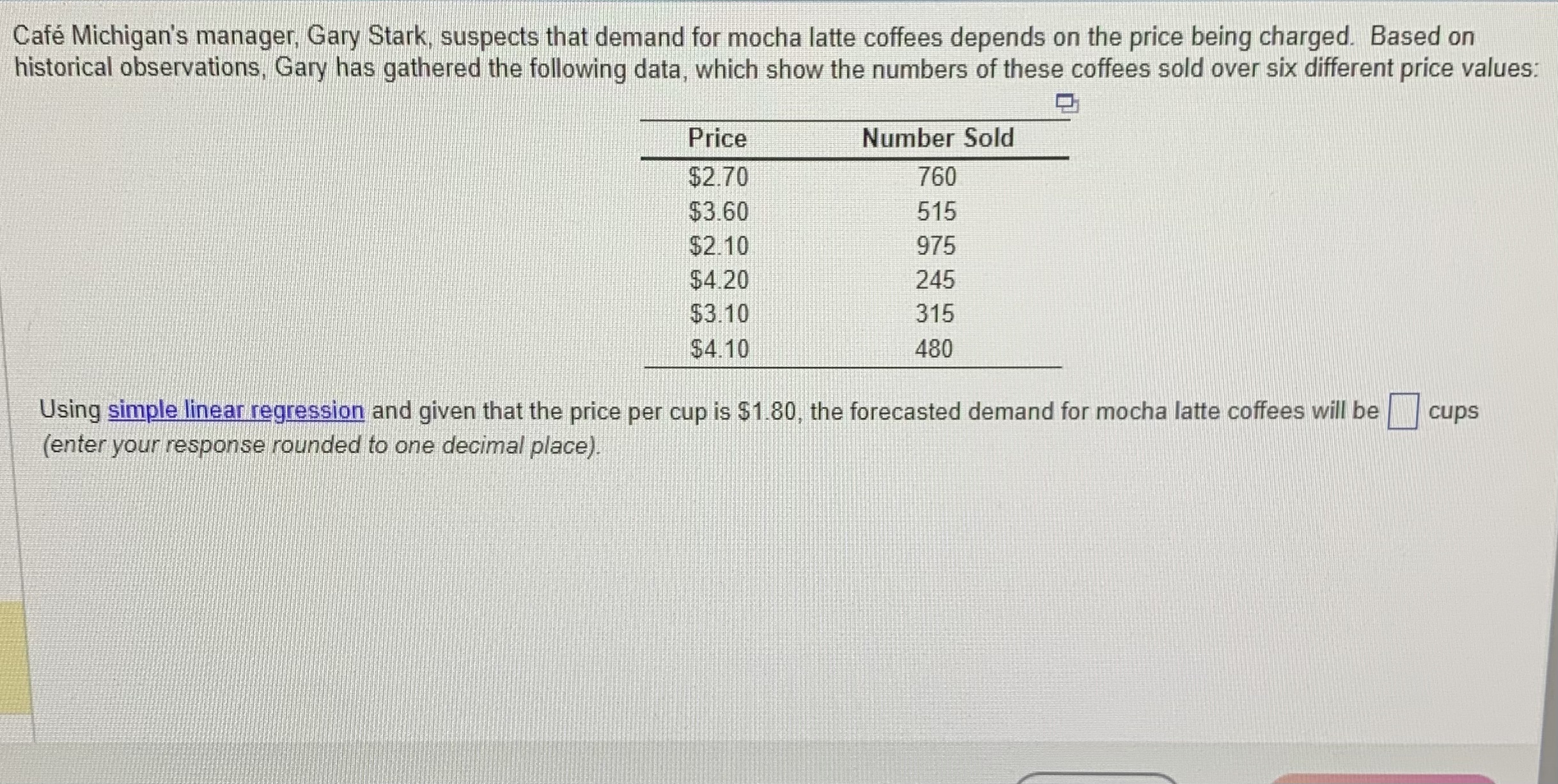  Caf Michigan's manager, Gary Stark, suspects that demand for mocha latte