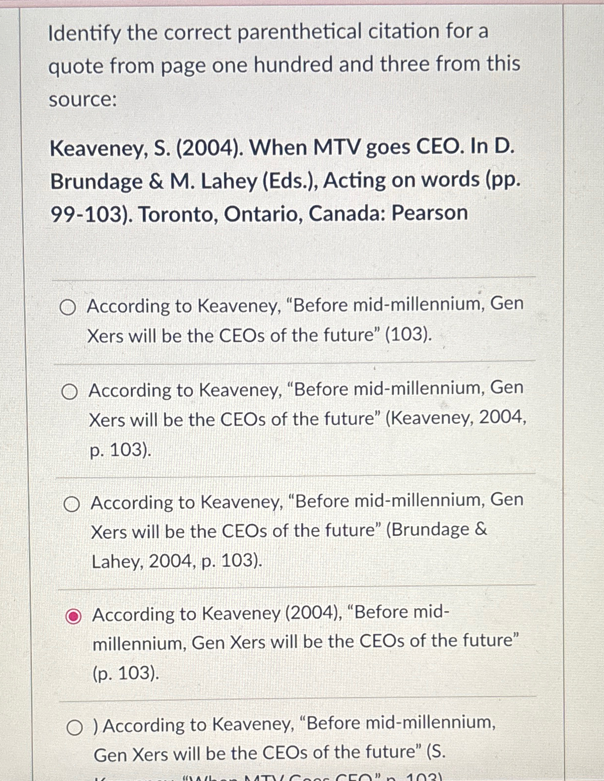  Identify the correct parenthetical citation for a quote from page one