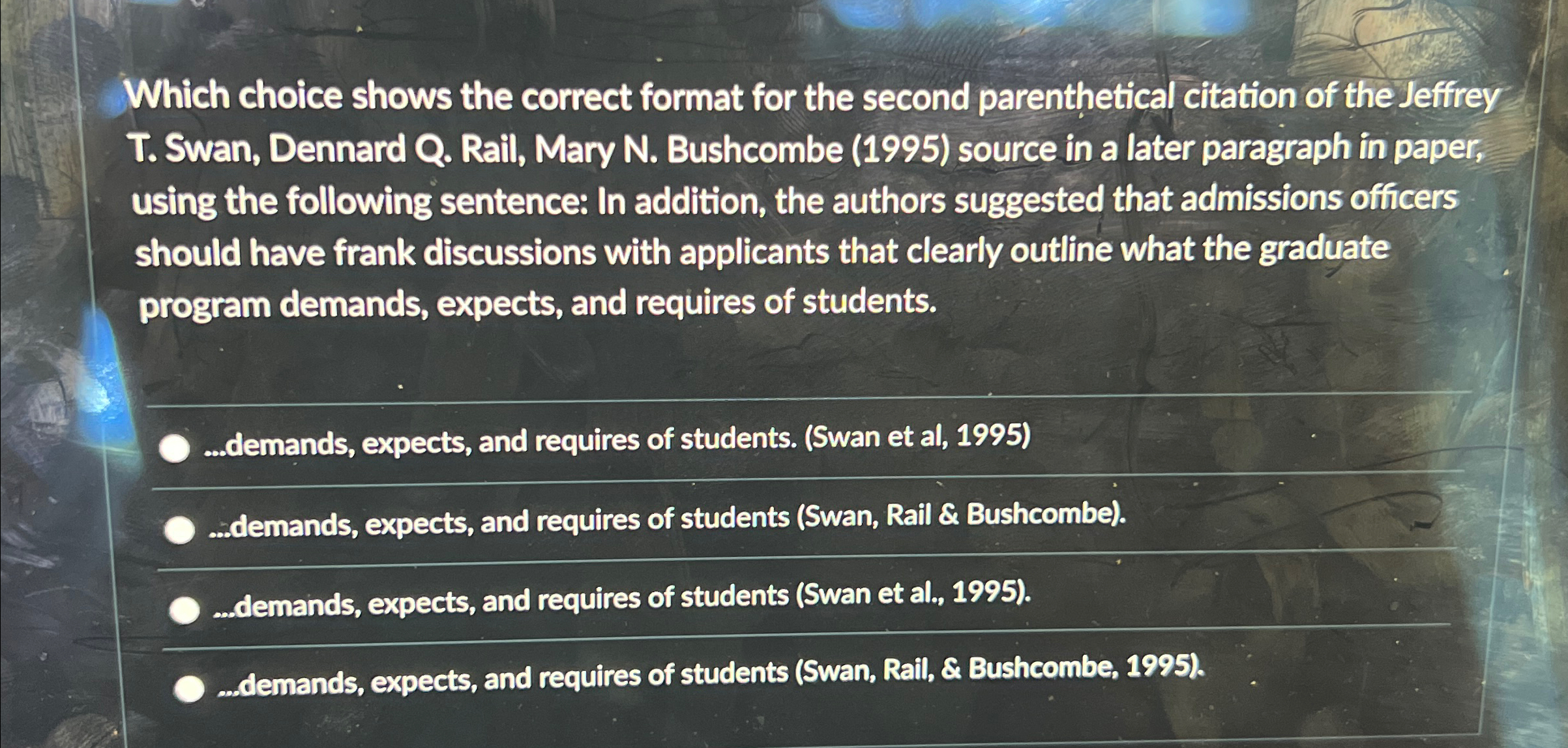  Which choice shows the correct format for the second parenthetical citation