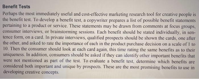  Based on your reading about benefit tests, complete "Enhance Your Understanding: