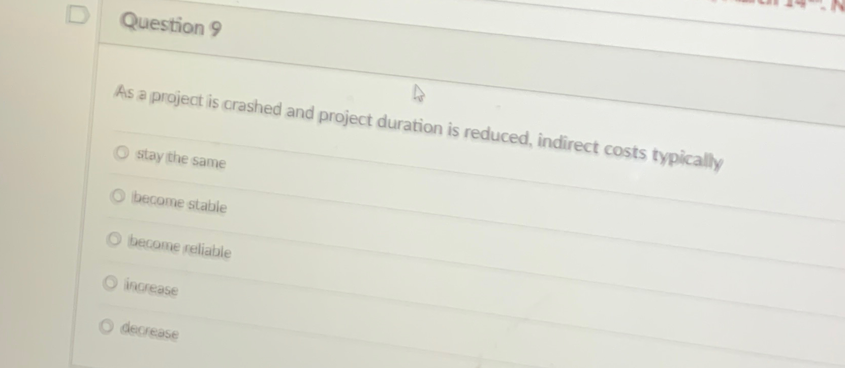  Question 9 As a project is crashed and project duration is