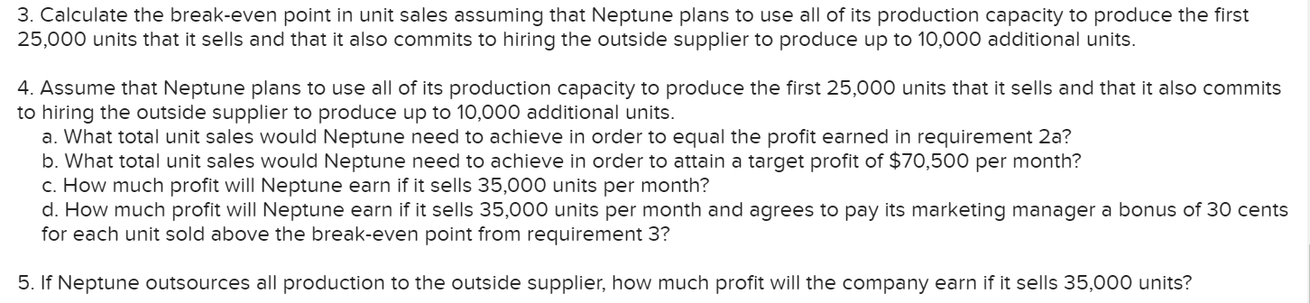 Target Profit Analysis [LO6-4, LO6-5, LO6-6] Neptune Company has developed a small