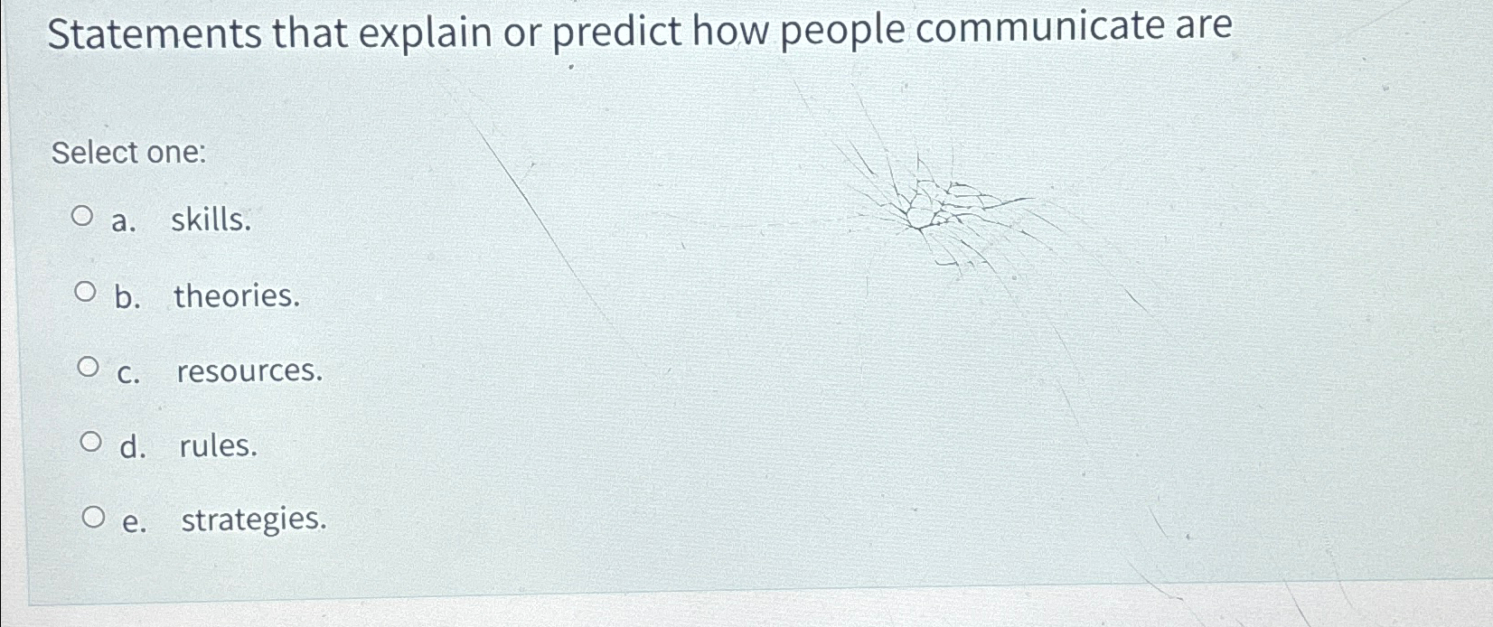  Statements that explain or predict how people communicate are Select one: