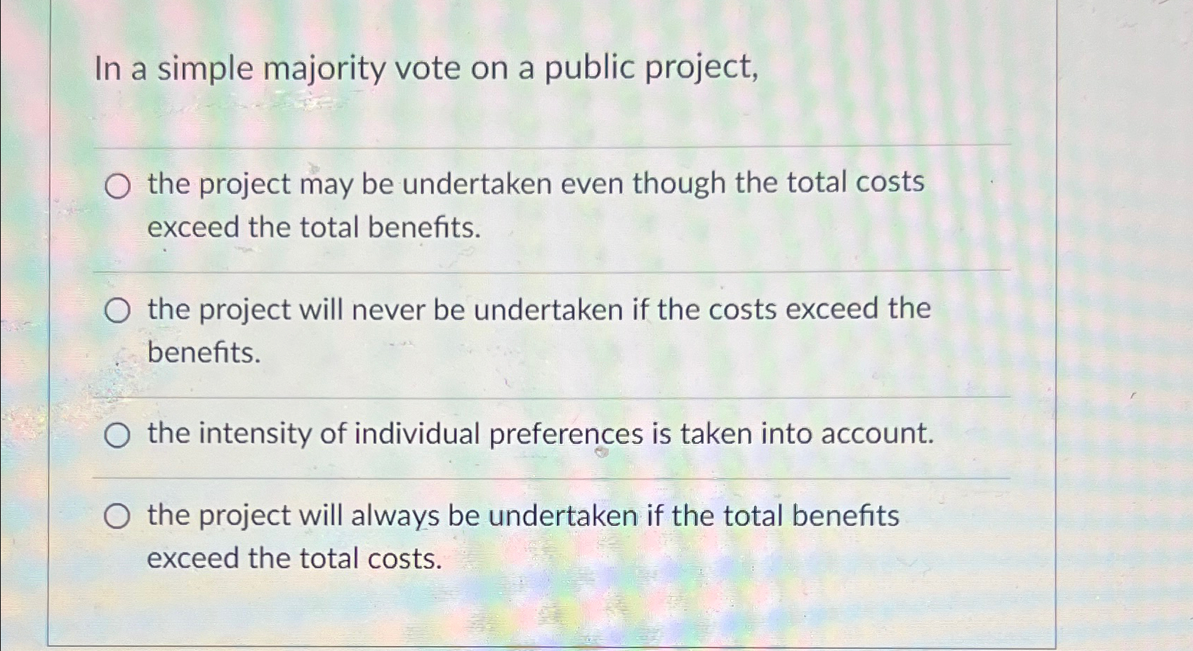  In a simple majority vote on a public project, the project