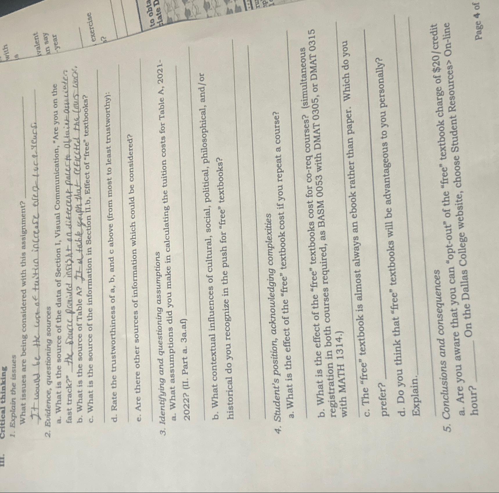  Critical thinking Explain the issues What issues are being considered with