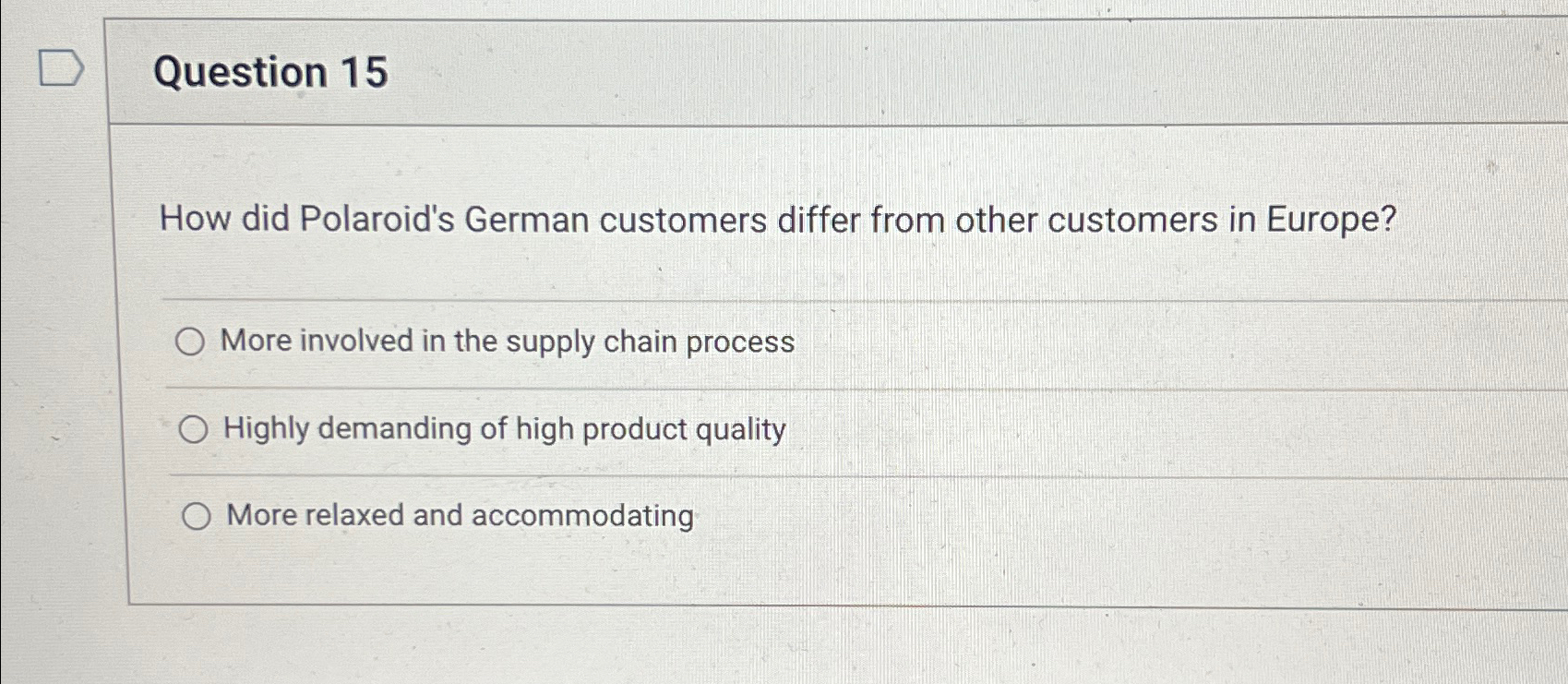  Question 15 How did Polaroid's German customers differ from other customers