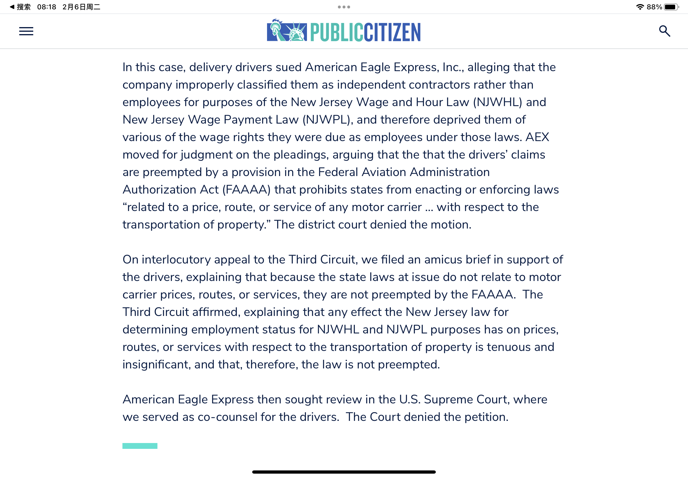 I need IRAC for this case Plaintiffs two delivery truck drivers,