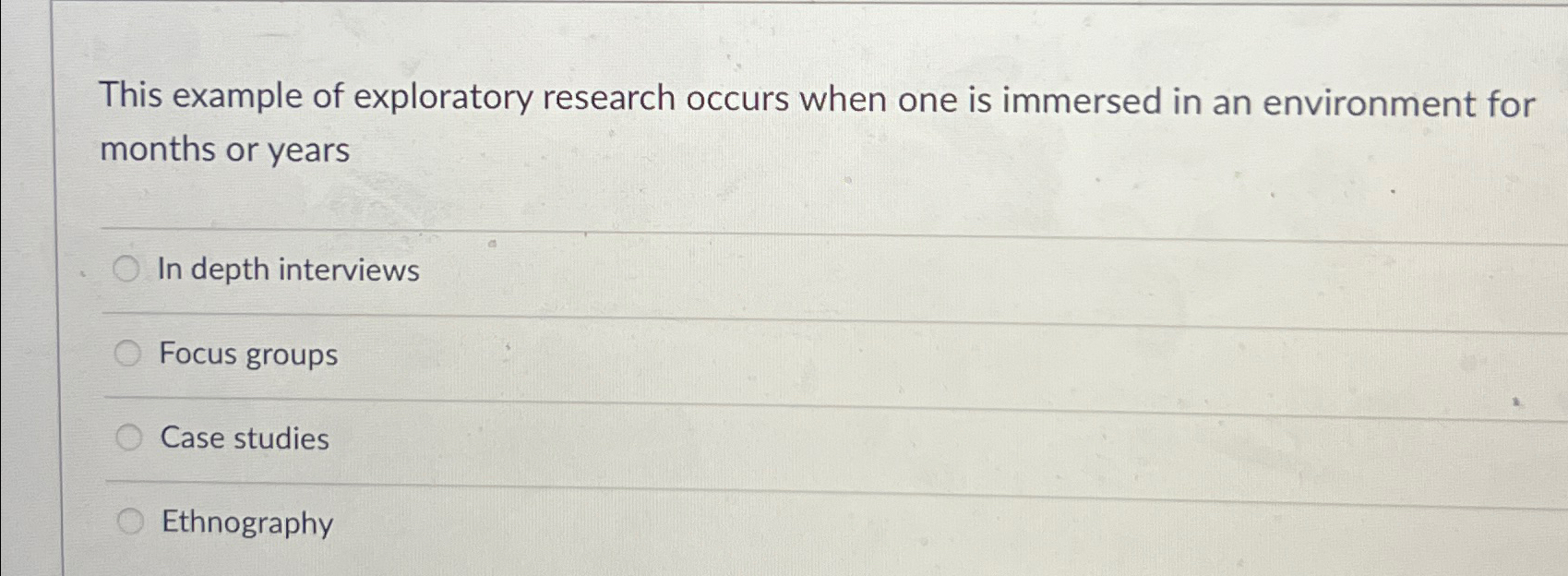  This example of exploratory research occurs when one is immersed in