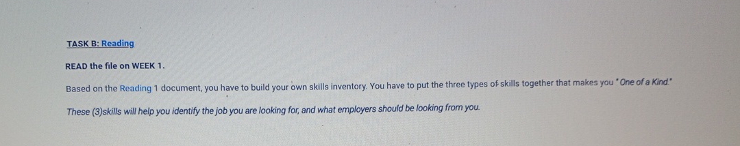  TASK B: Reading READ the file on WEEK 1. Based on