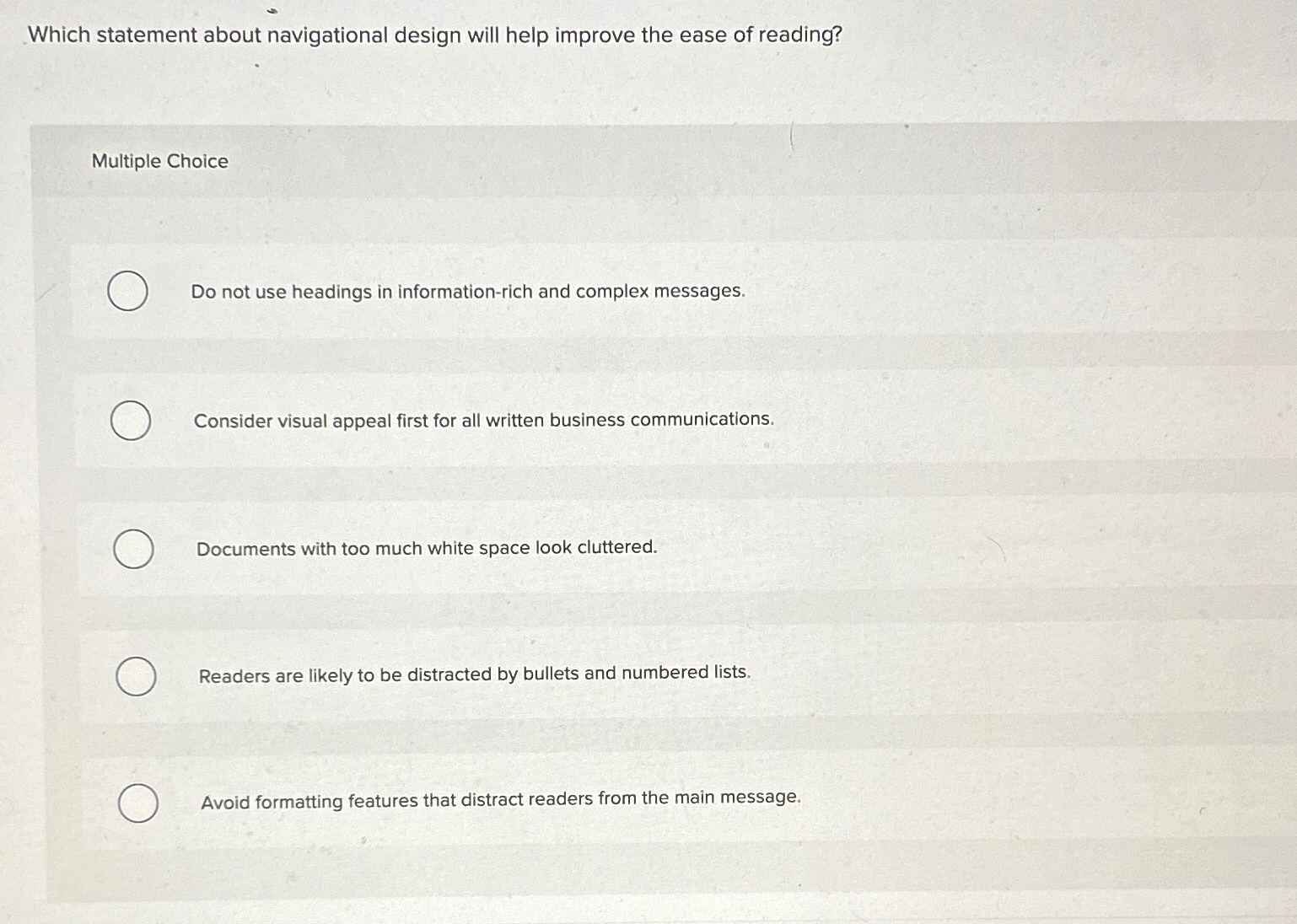  Which statement about navigational design will help improve the ease of