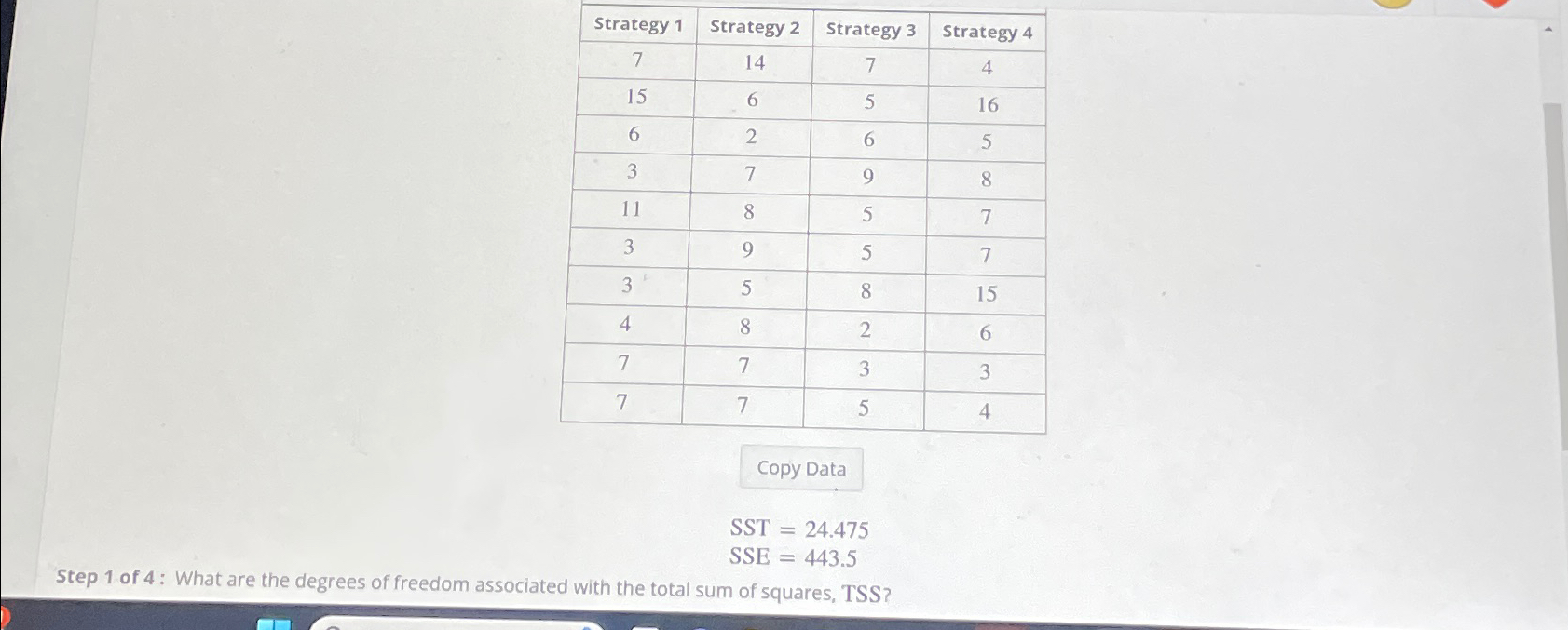  \table[[Strategy 1,Strategy 2,Strategy 3,Strategy 4 