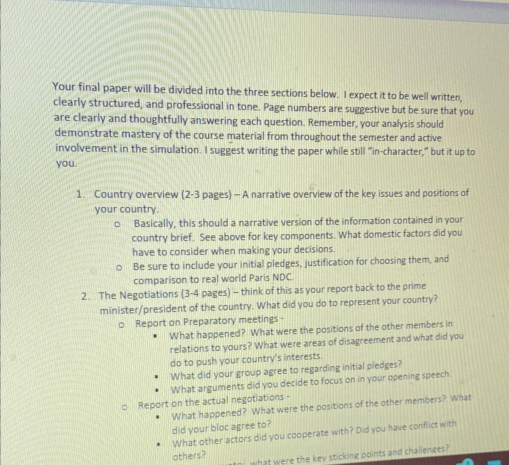  Your final paper will be divided into the three sections below.