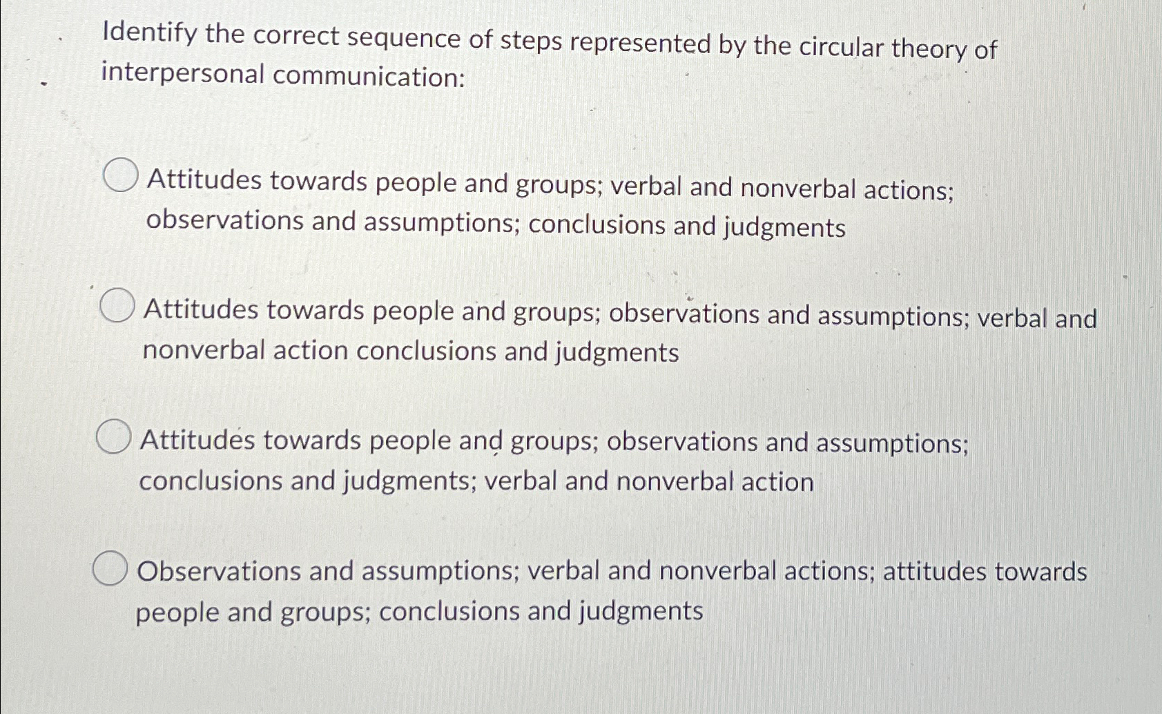  Identify the correct sequence of steps represented by the circular theory