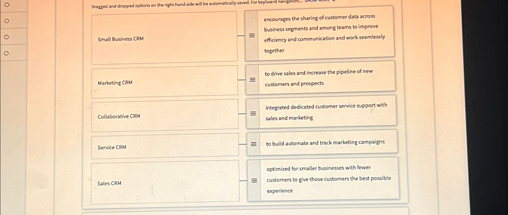  Dragged and dropped options on the right-hand side will be automatically