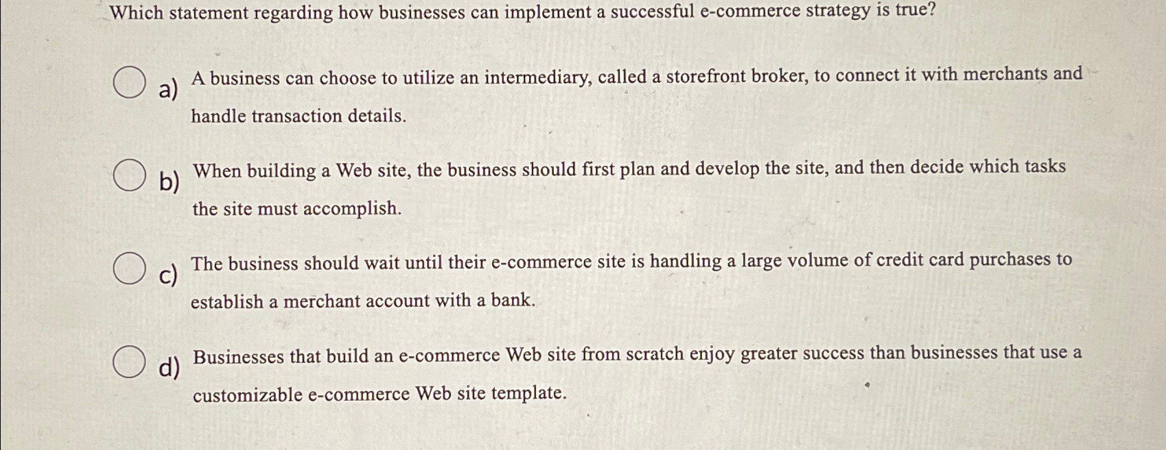 Which statement regarding how businesses can implement a successful e-commerce strategy