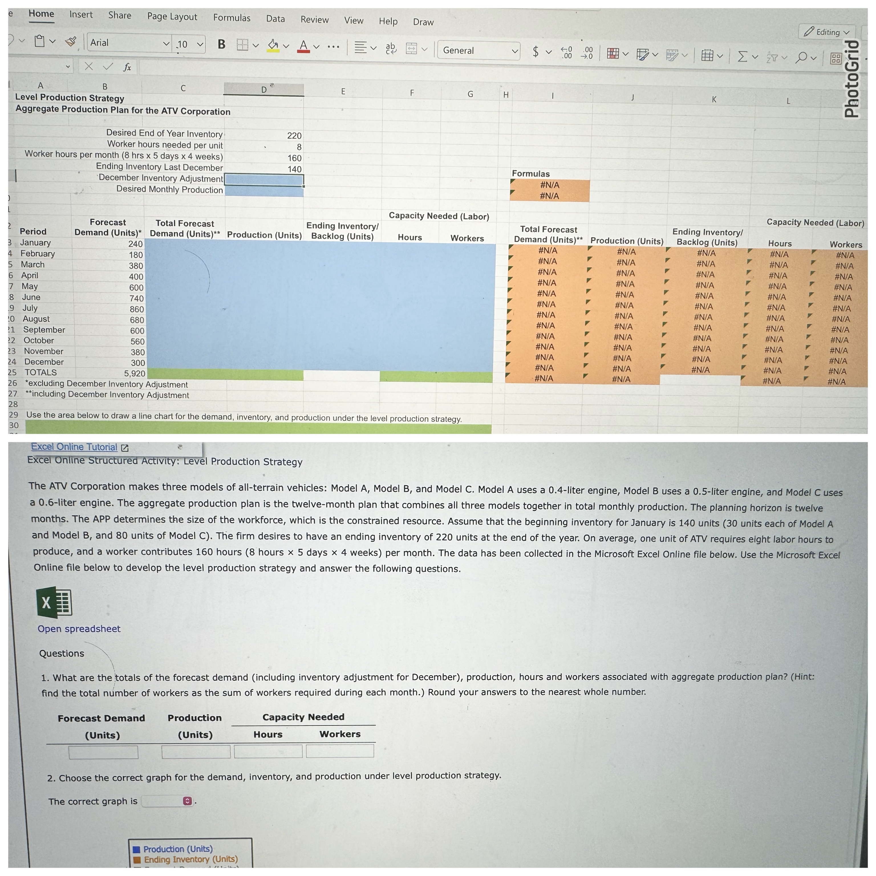  Excel Online Tutorial Excel Online Structured Activity: Level Production Strategy Online