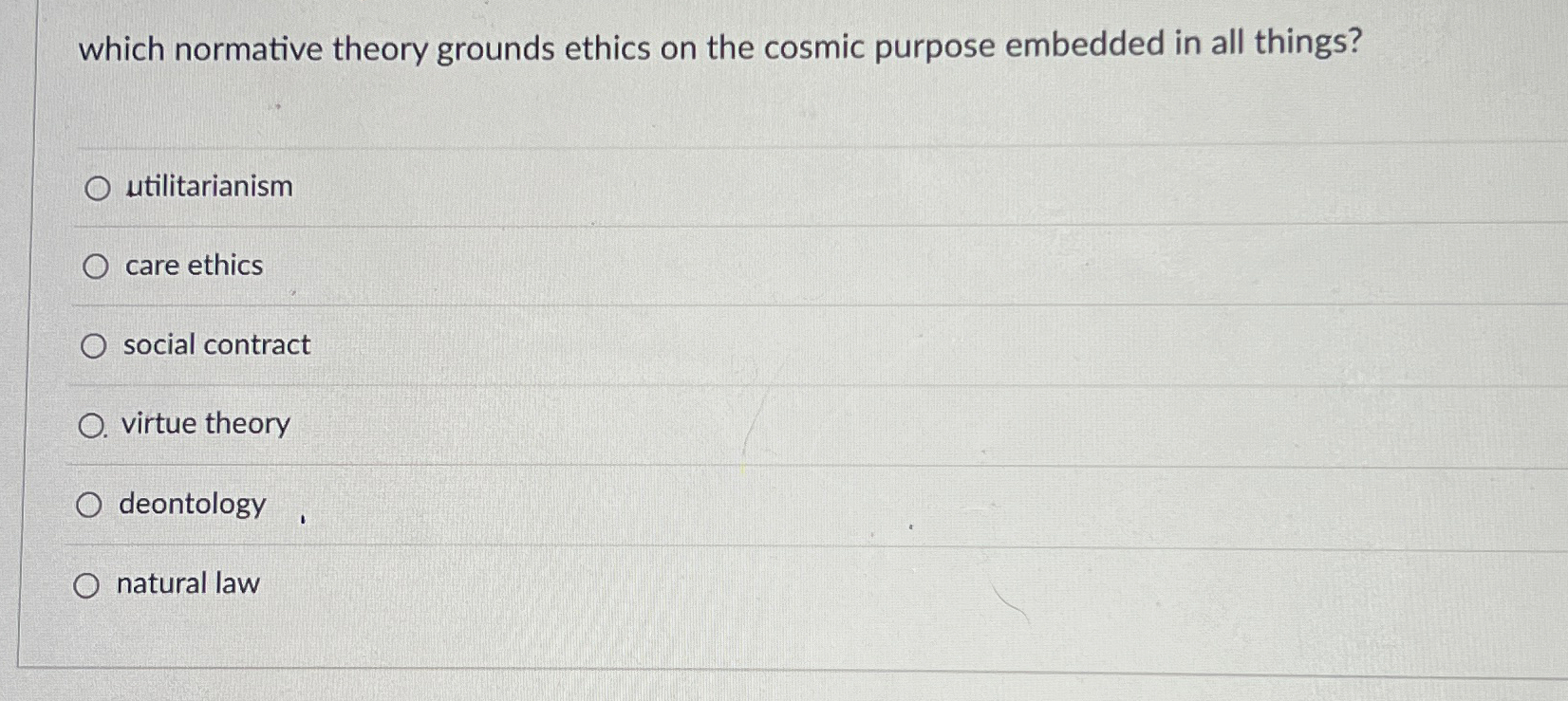  which normative theory grounds ethics on the cosmic purpose embedded in