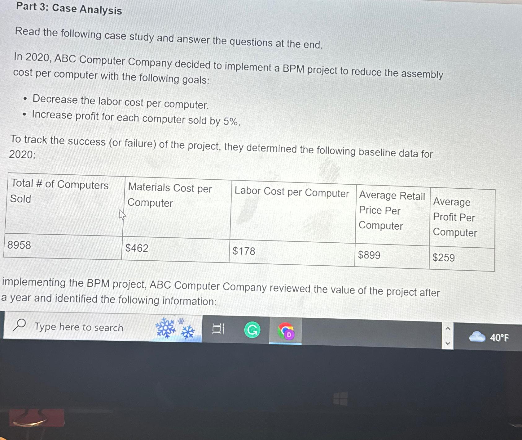  Part 3: Case Analysis Read the following case study and answer