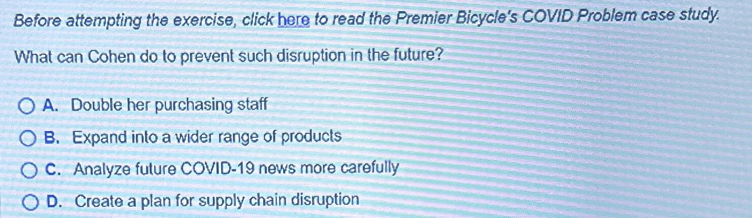  Before attempting the exercise, click here to read the Premier Bicycle's